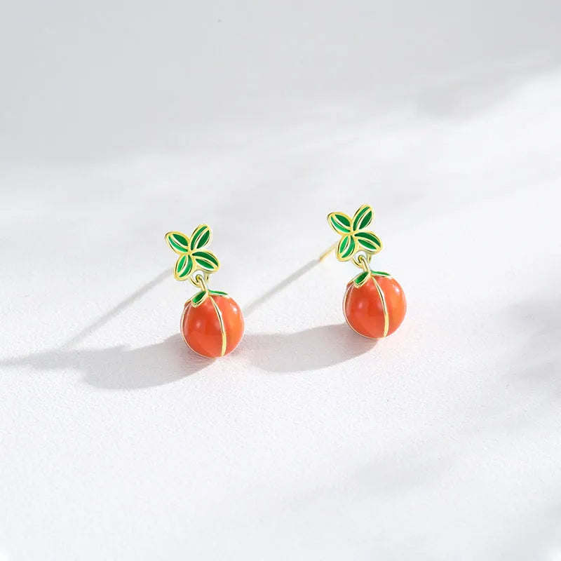 S925 sterling silver lucky persimmon stud earrings with ED3325 colour finish