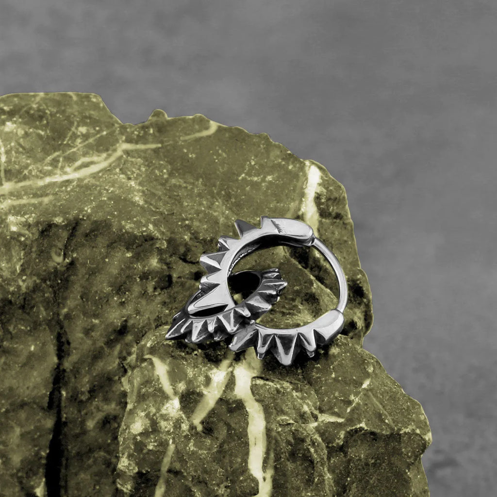 Polished stainless steel round ring earrings with retro titanium steel colour finish
