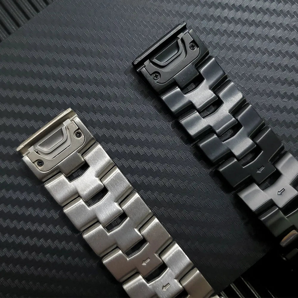 Garmin Jiaming Fenix series replacement watch strap in black, silver, or titanium colour with 22mm or 26mm width options