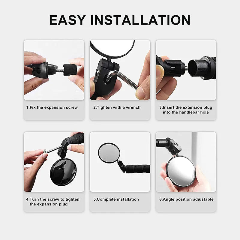 Foldable convex ABS bicycle rearview mirror for mountain and highway cycling safety