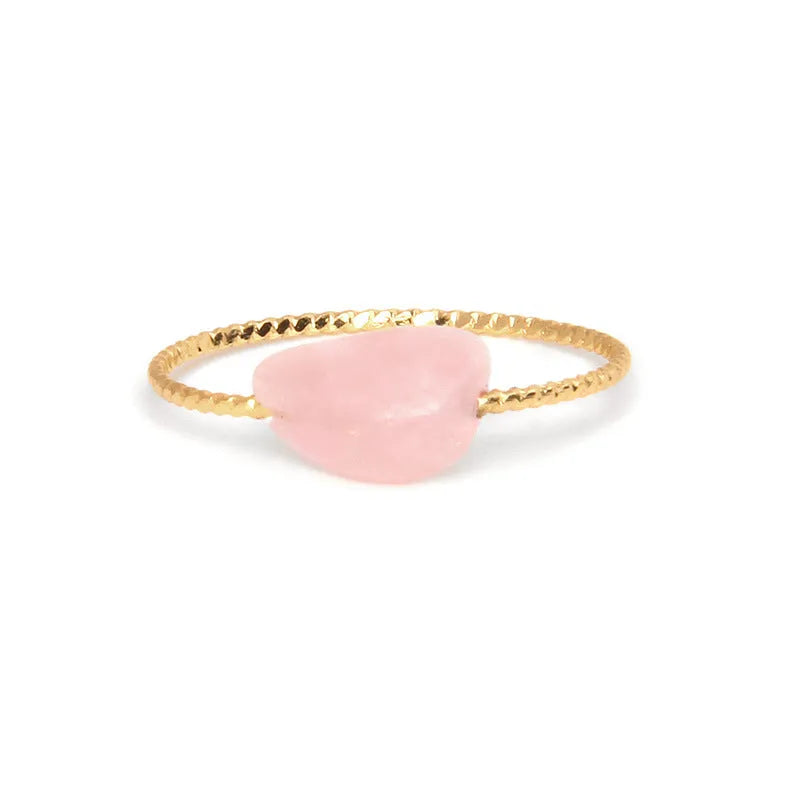 Geometric-shaped agate ring for women in a choice of eight colours on a neutral background.