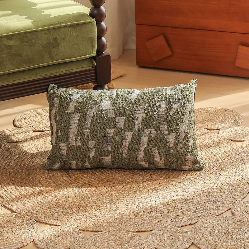 Close-up of a textured jacquard floral pillow cover in a 45cm square size, showcasing yarn-dyed pattern details.