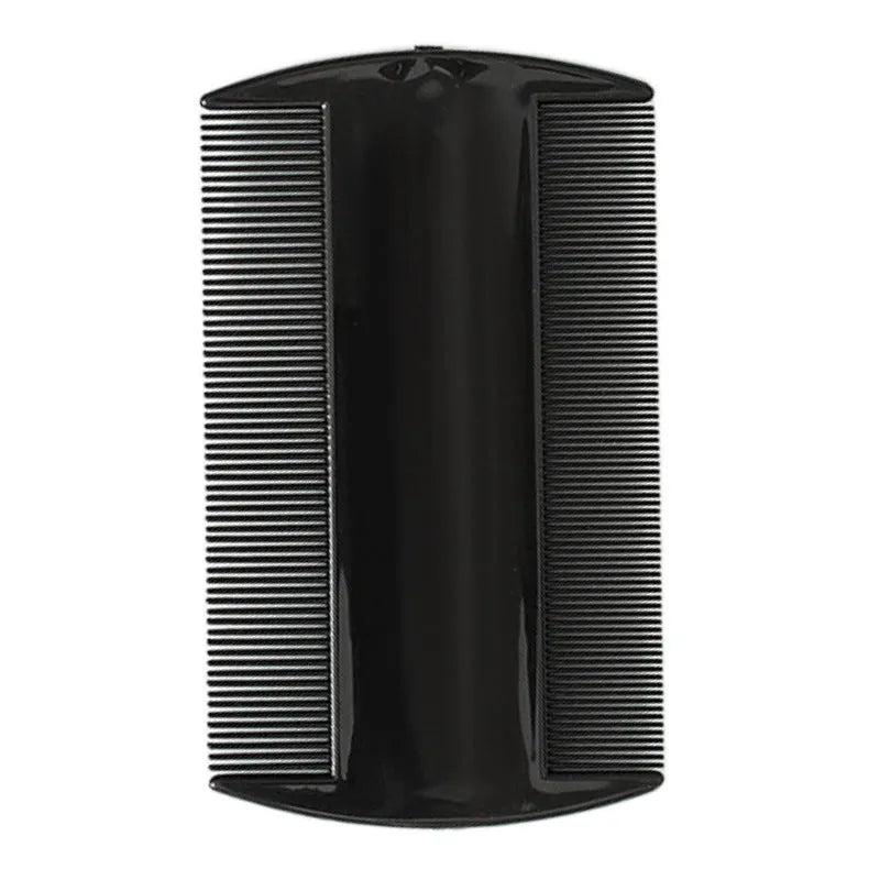 A white double-sided fine-toothed plastic comb for lice and flea detection on a plain background.