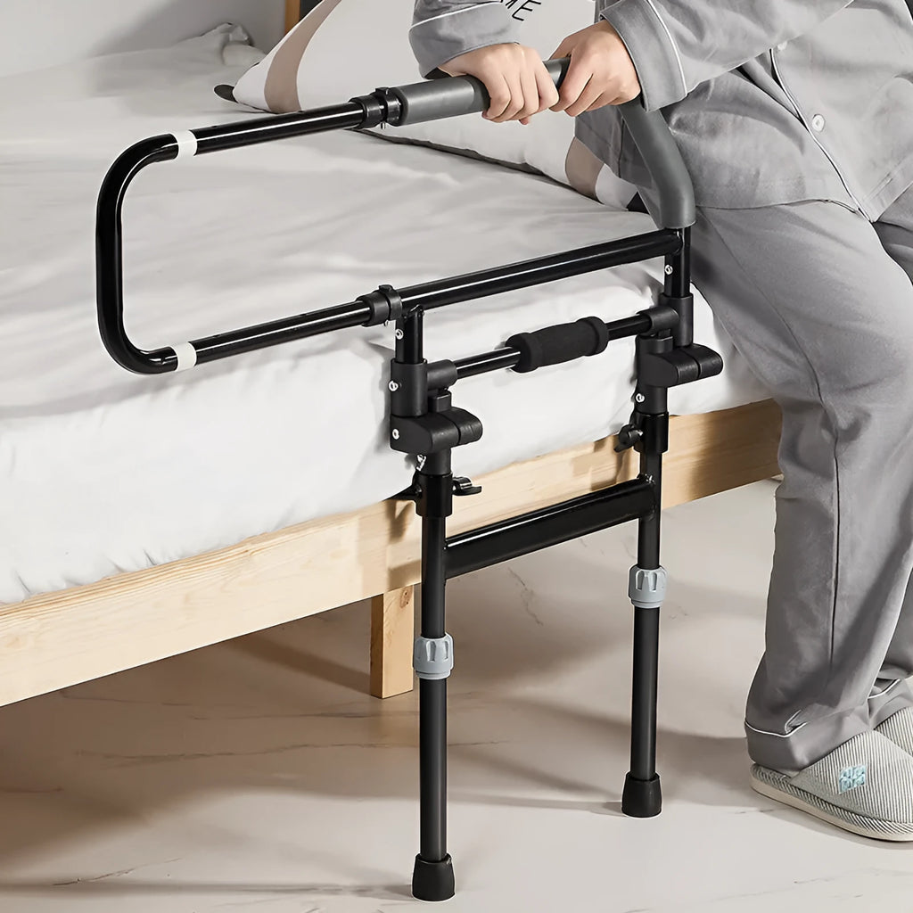 Carbon steel bedside armrest with PU sponge armrest, height adjustable knob 32-50cm, three-gear 64-84cm, floor foldable