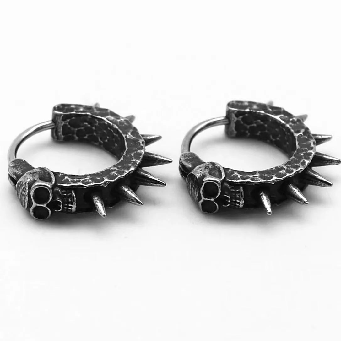 A pair of retro black geometric alloy earrings with a copper plastic punk motorcycle design theme.