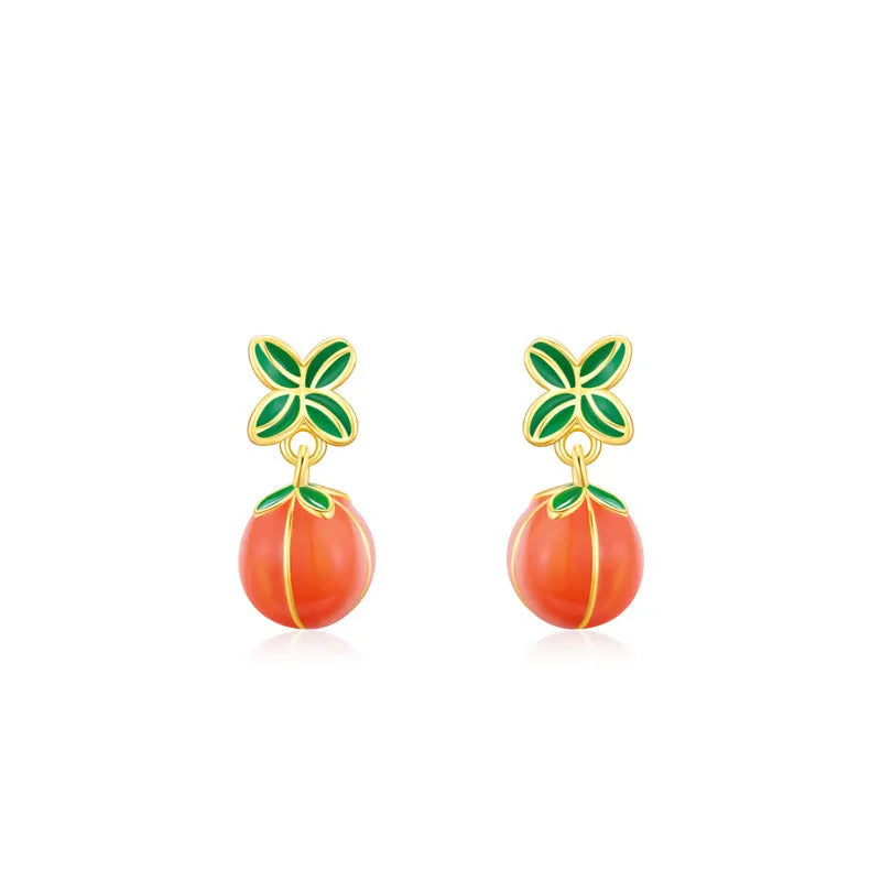 S925 sterling silver lucky persimmon stud earrings with ED3325 colour finish