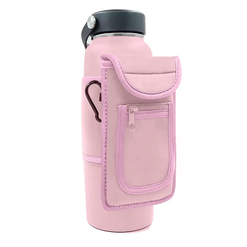 Fitness magnetic cup sleeve in various colours showing magnetic and carabiner closure styles