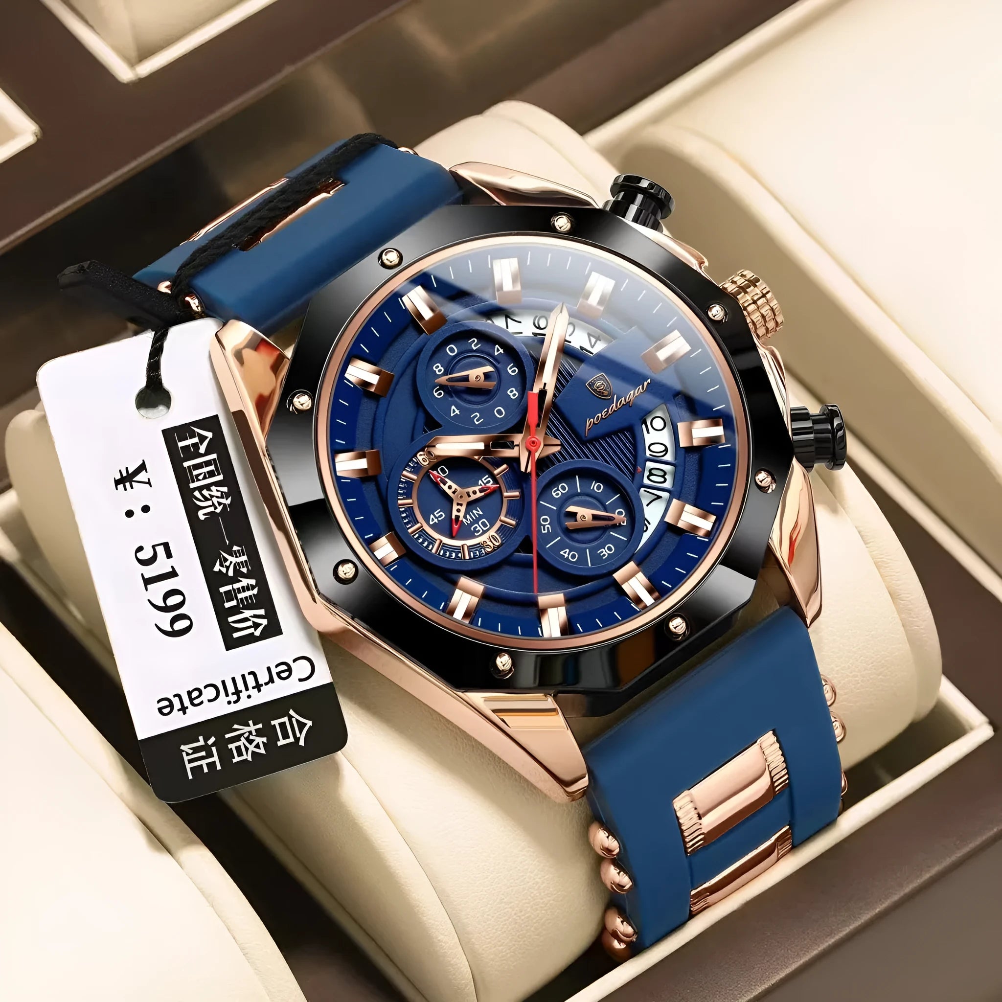 Men's chronograph watch with silicone strap and diamond-shaped dial in multiple colour options.