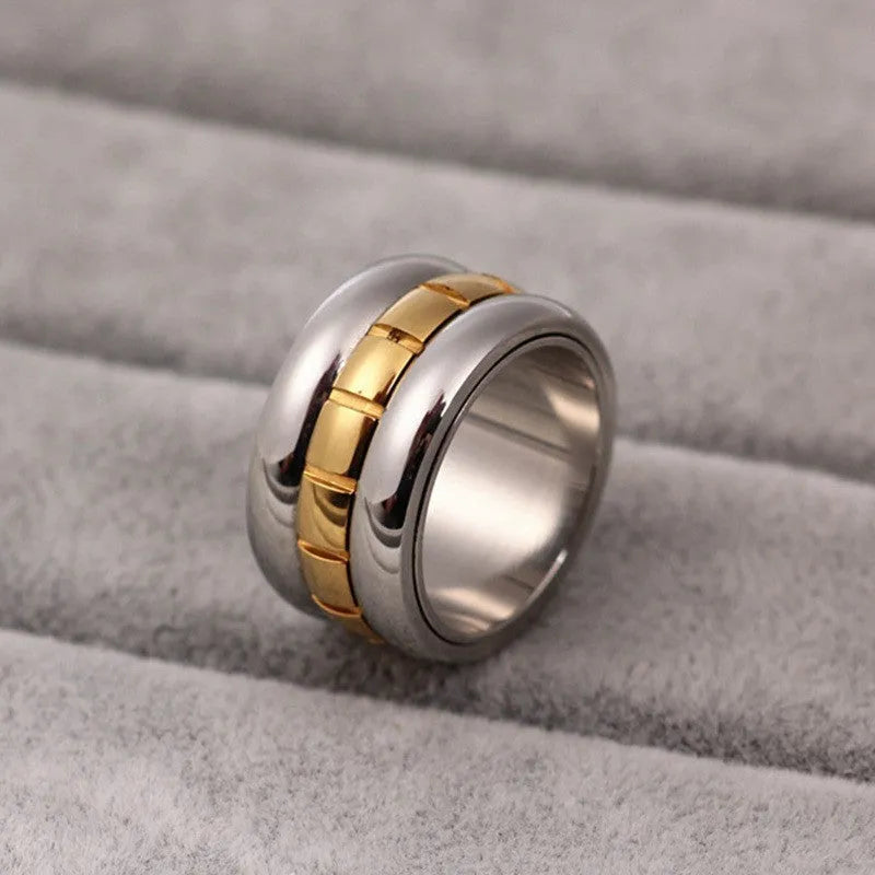 Ultra-wide gold titanium steel ring with rotating knuckle tail component