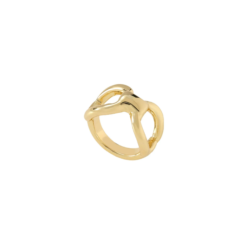 Women's titanium steel ring with butterfly geometric design and hollow bow construction in gold colour