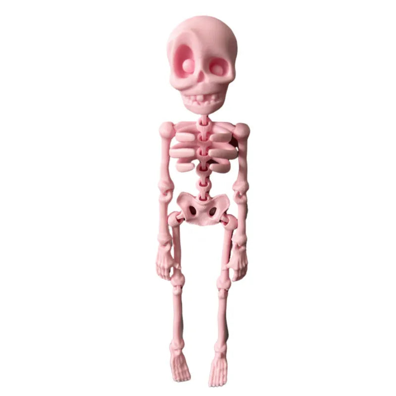 3D printed white skull fridge magnet ornament measuring 18cm tall on a refrigerator door.