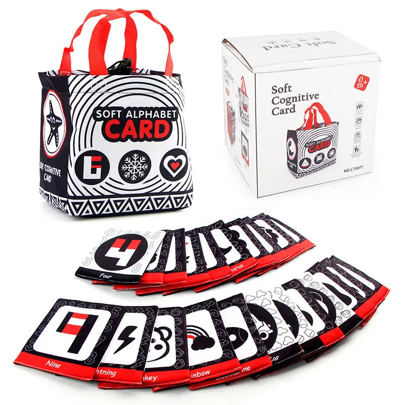 New baby early education cloth book set with animal and alphanumeric cognitive cards in a buggy bag