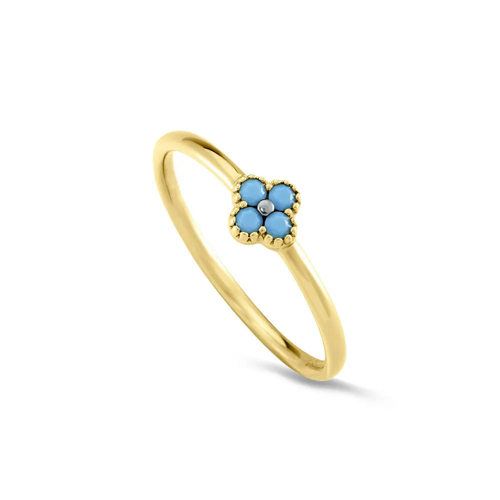 Simple silver ring for women with gold turquoise or white diamond accent, sizes 6 to 8