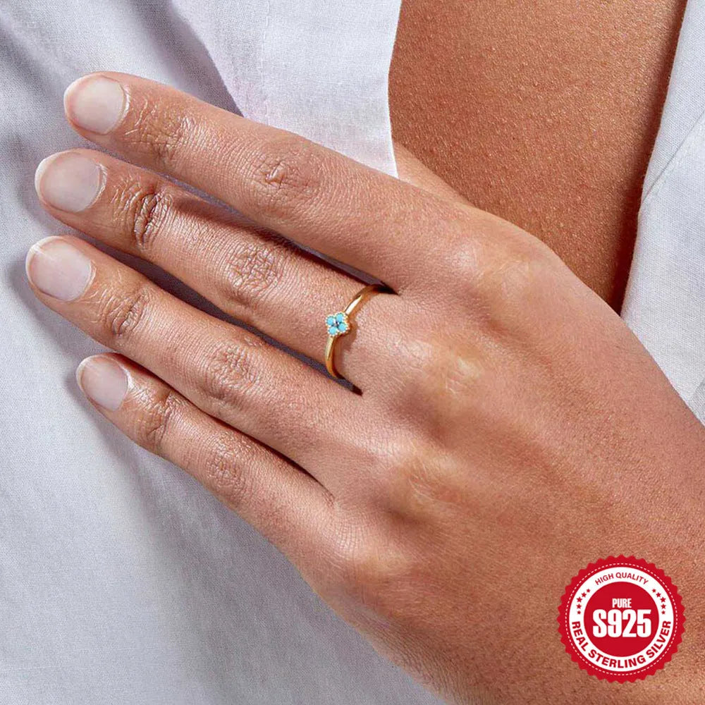 Simple silver ring for women with gold turquoise or white diamond accent, sizes 6 to 8