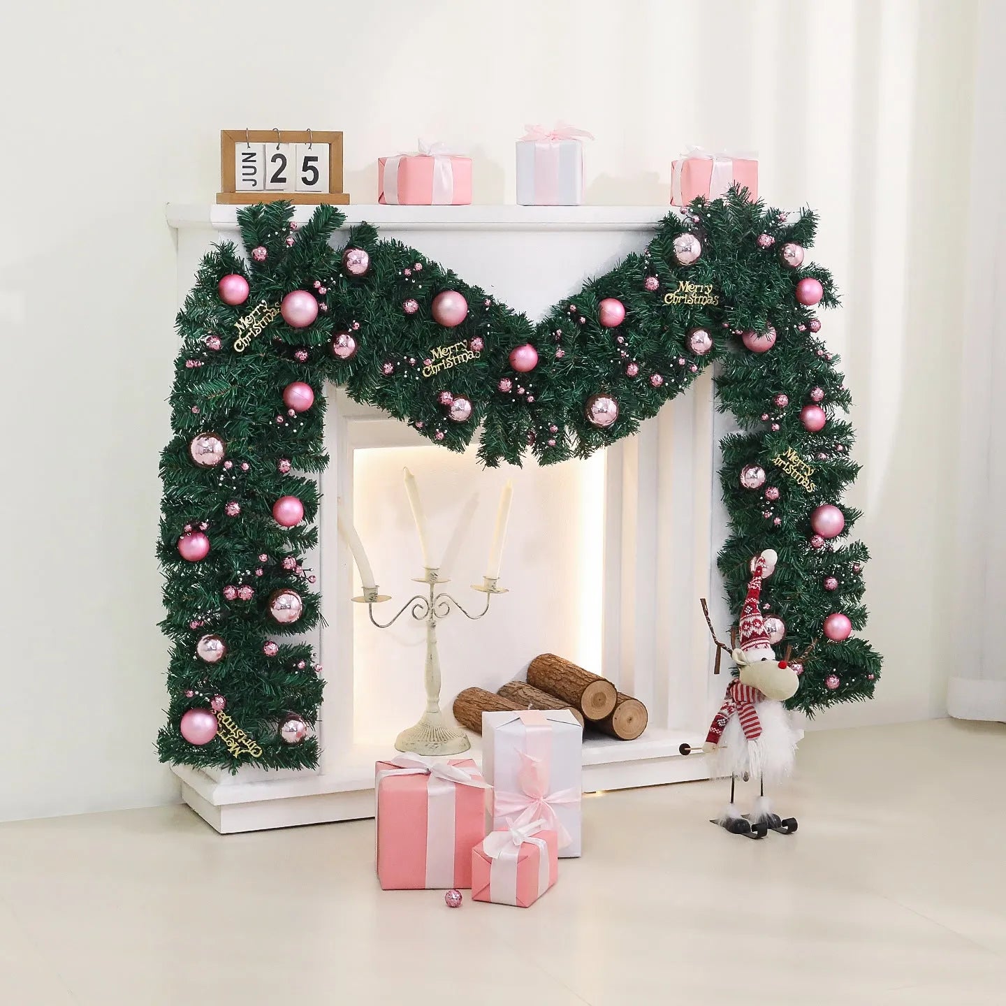 2.7 metre pink artificial Christmas rattan vine decoration with optional LED lights