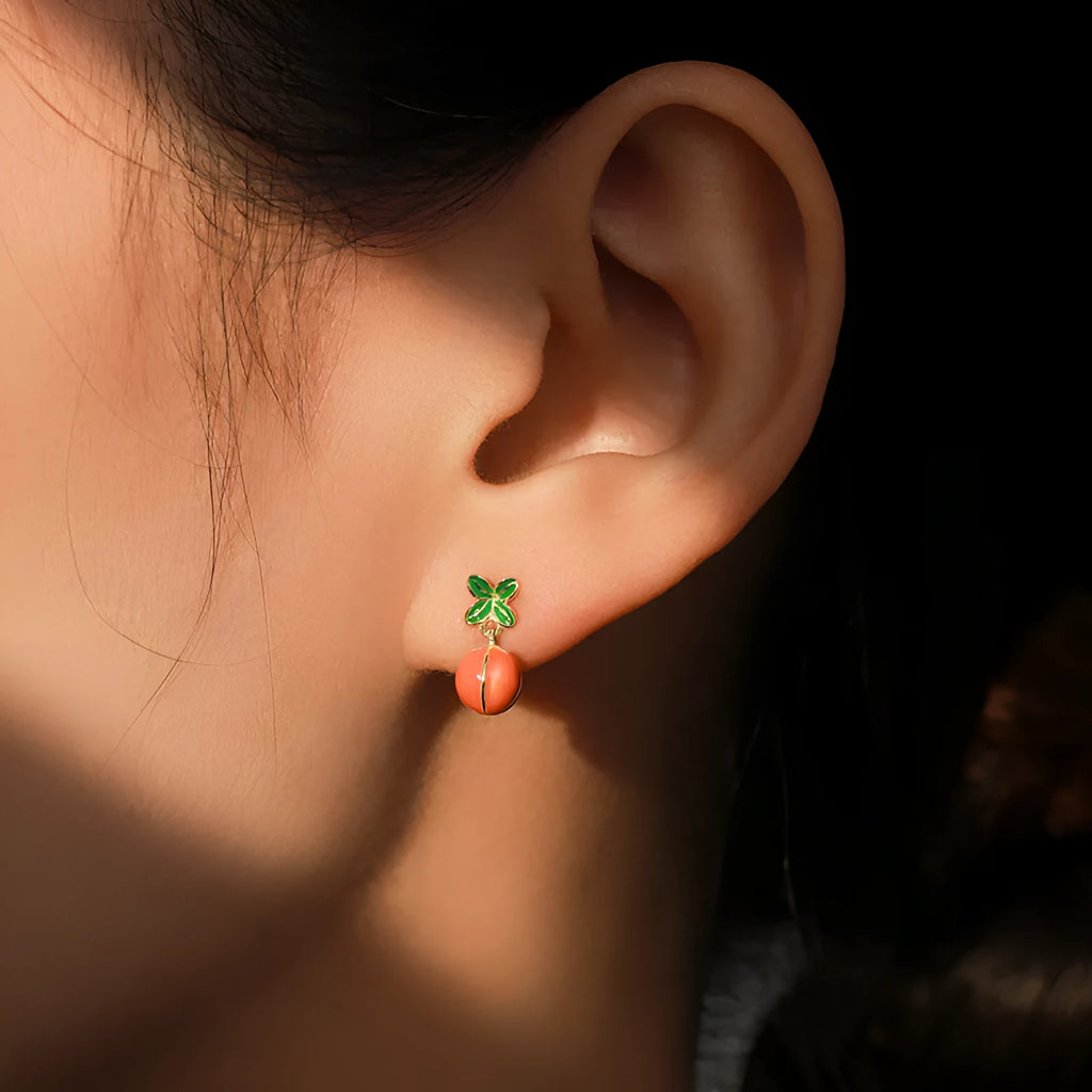 S925 sterling silver lucky persimmon stud earrings with ED3325 colour finish
