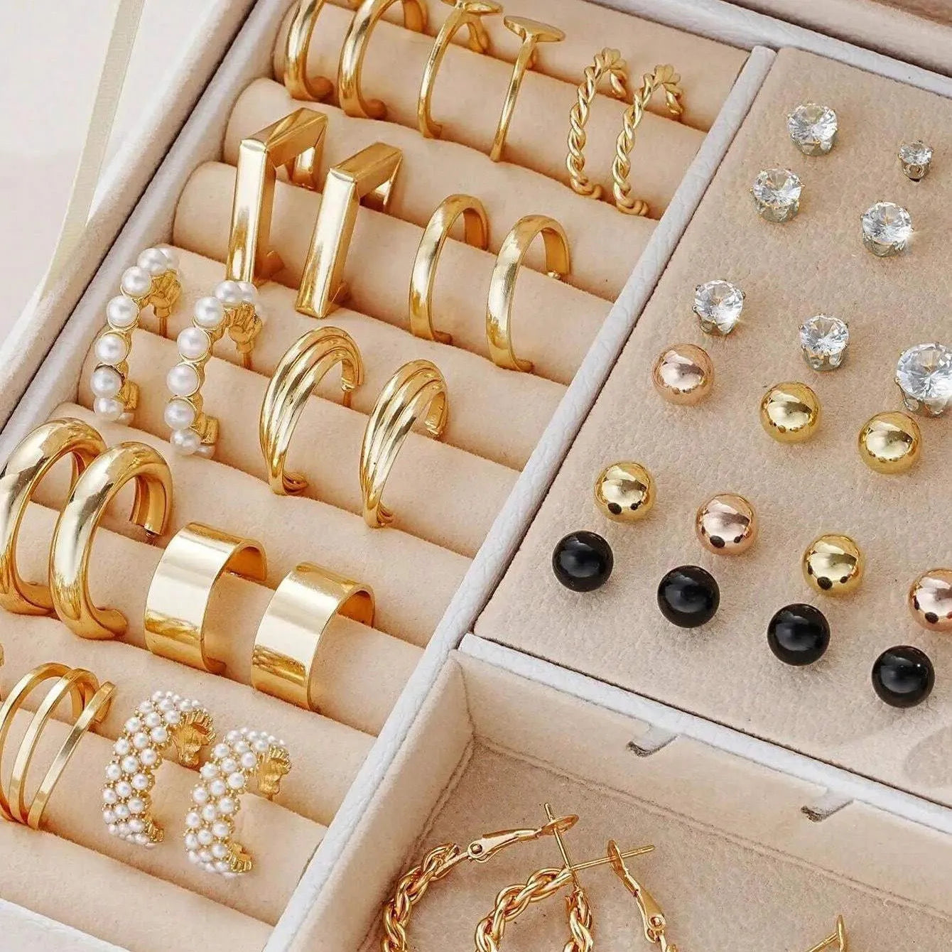 108-piece set of gold and yellow geometric round alloy earrings for women.