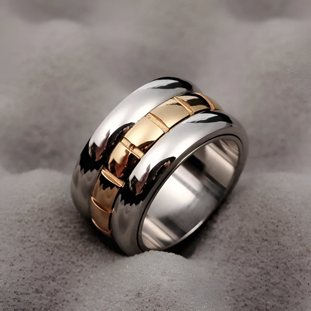 Ultra-wide gold titanium steel ring with rotating knuckle tail component