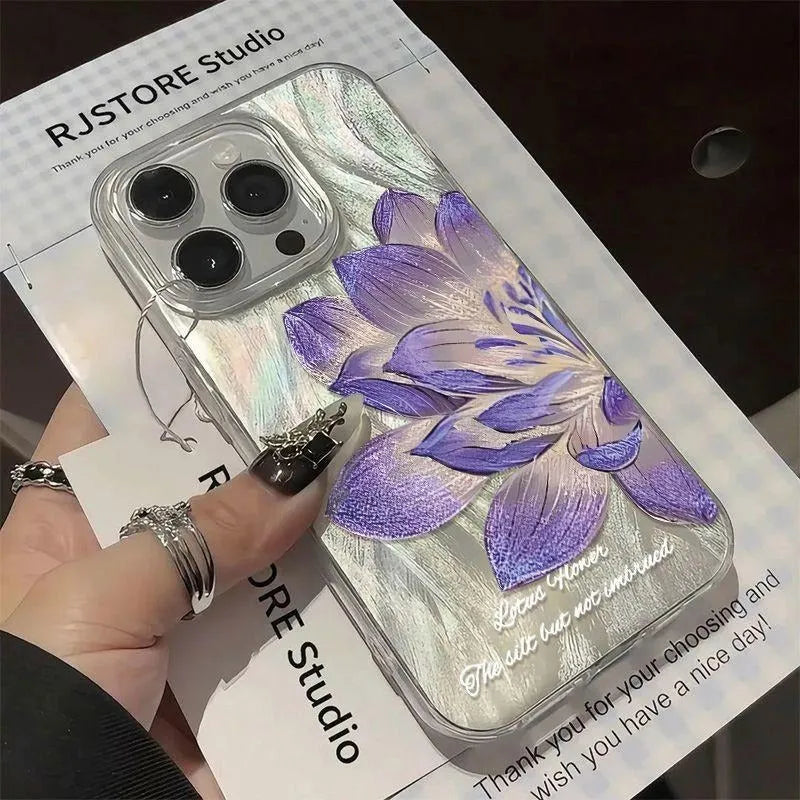 Blue Lotus Light Luxury hard plastic case for Apple iPhone on a table
