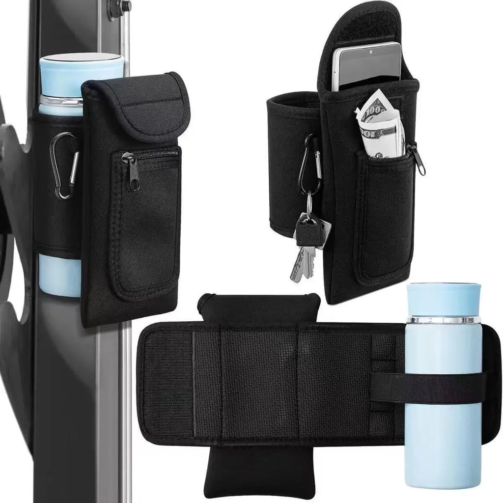 Fitness magnetic cup sleeve in various colours showing magnetic and carabiner closure styles