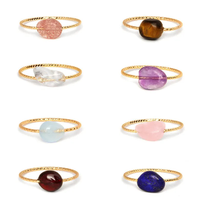 Geometric-shaped agate ring for women in a choice of eight colours on a neutral background.