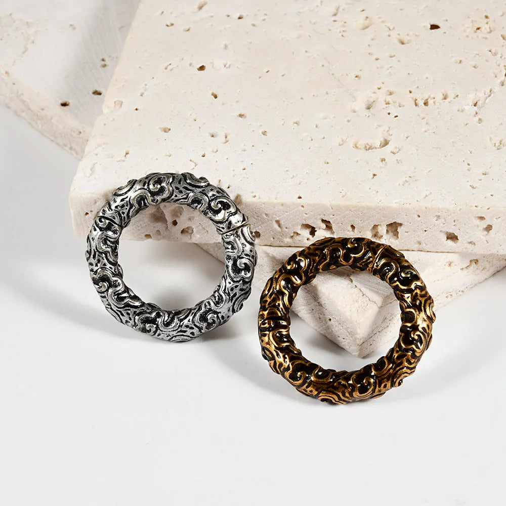 Stainless steel fashion earrings with geometric totem pattern in electroplated finish