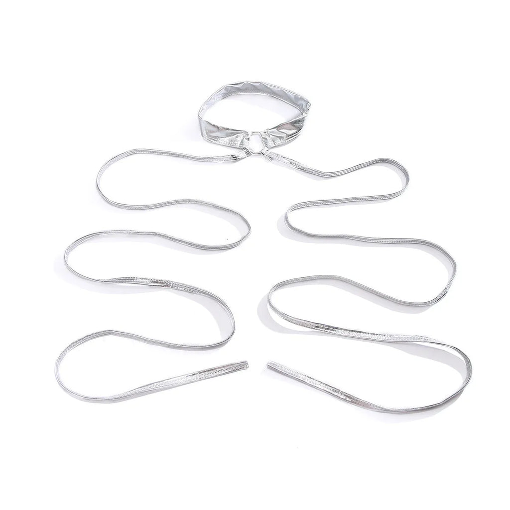 Silver alloy thigh chain jewellery with geometric shape featuring lace-up and cross detailing for women