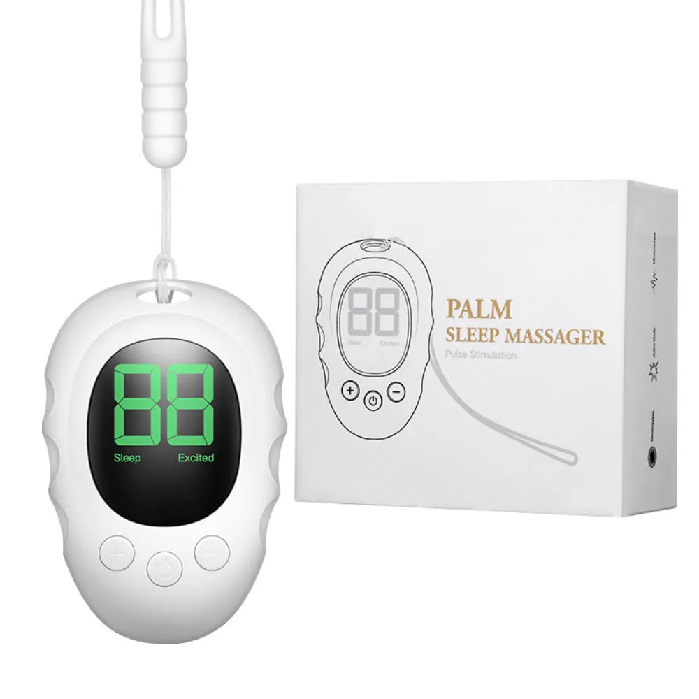 Handheld silicone sleep aid grip device with remote control in black, green, or white colour.