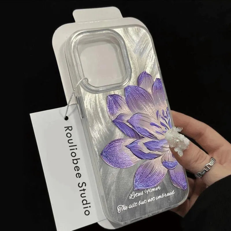 Blue Lotus Light Luxury hard plastic case for Apple iPhone on a table