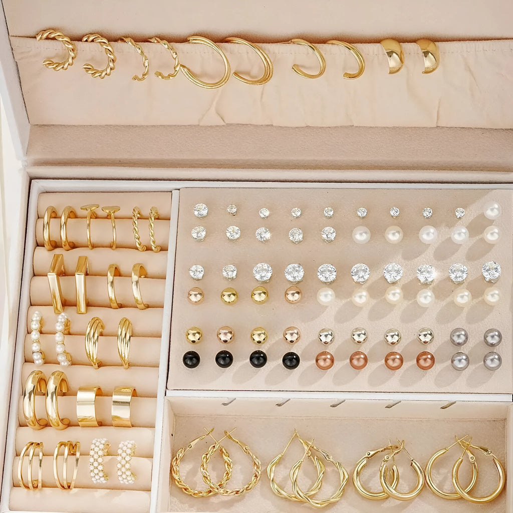 108-piece set of gold and yellow geometric round alloy earrings for women.
