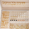 108-piece set of gold and yellow geometric round alloy earrings for women.