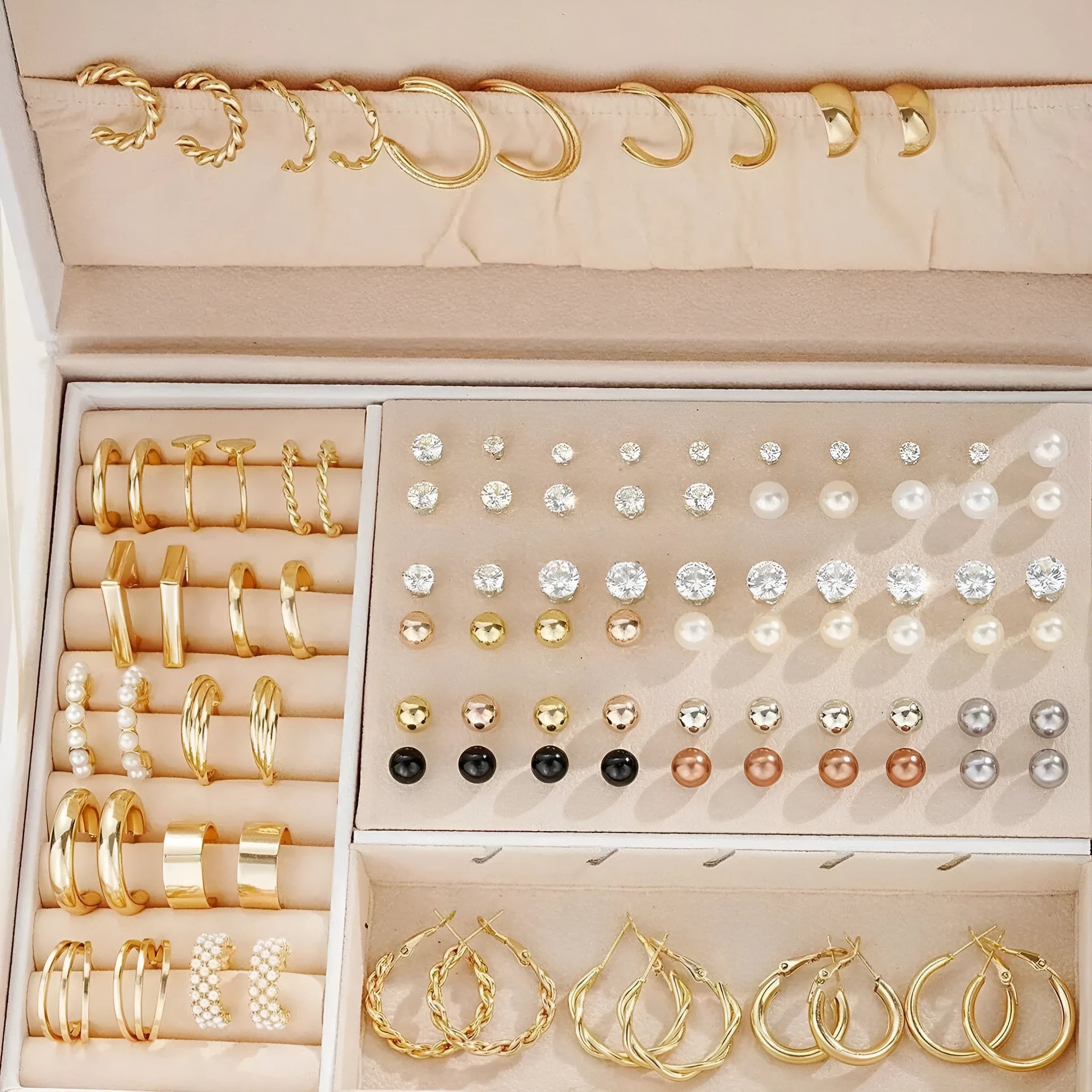 108-piece set of gold and yellow geometric round alloy earrings for women.