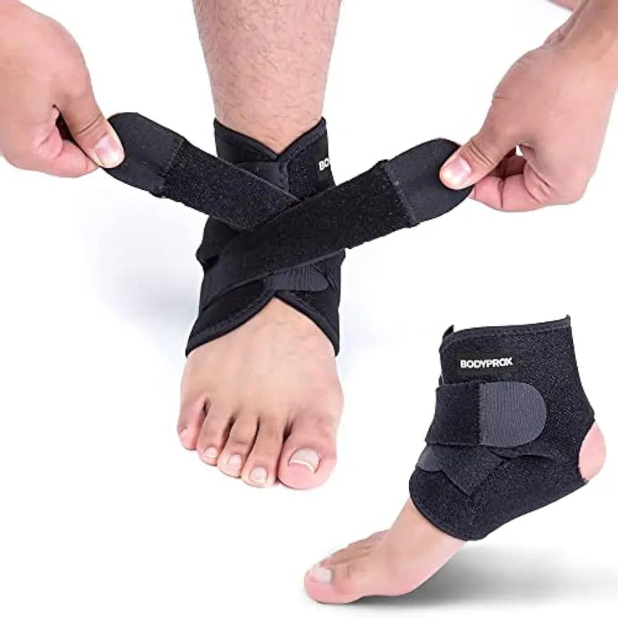 Black sports ankle support protective gear for basketball football running injury prevention