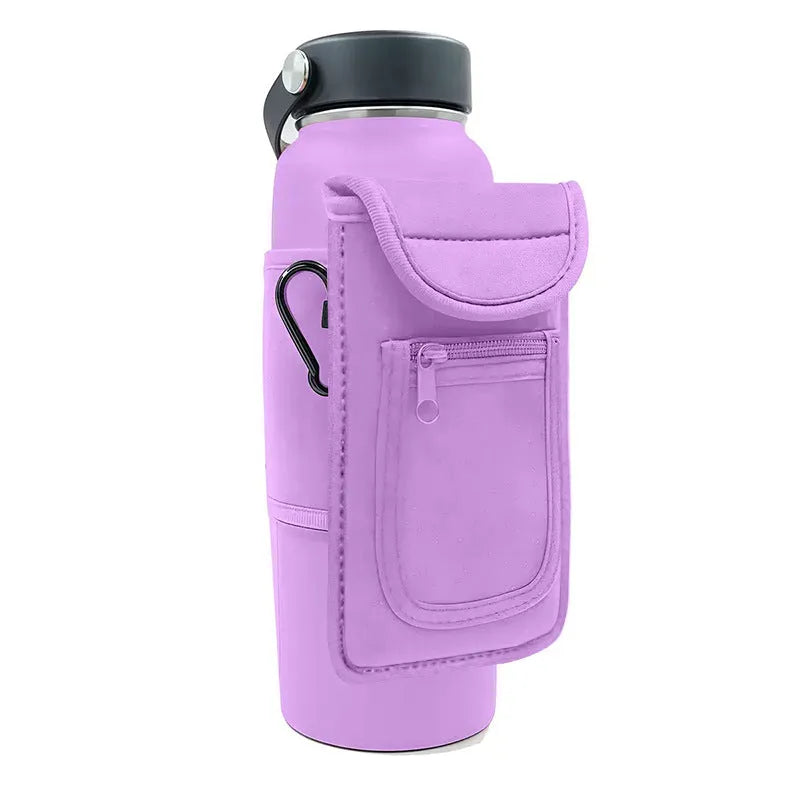 Fitness magnetic cup sleeve in various colours showing magnetic and carabiner closure styles