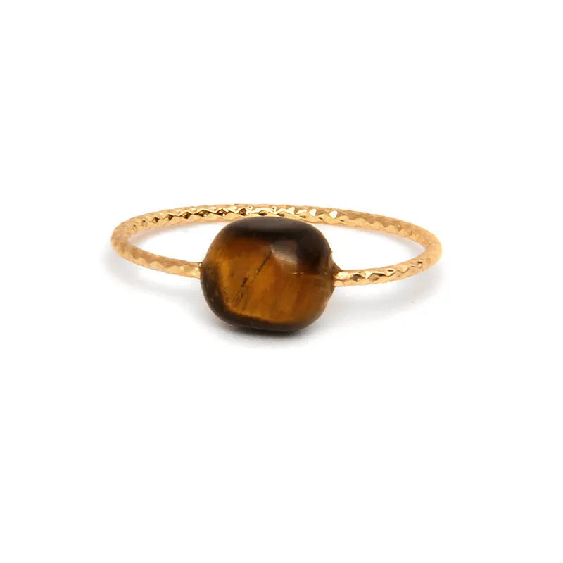 Geometric-shaped agate ring for women in a choice of eight colours on a neutral background.