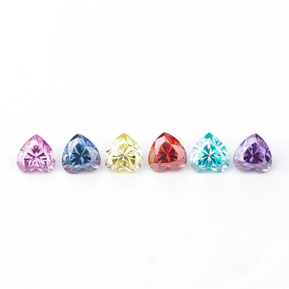 Loose lemon yellow heart-shaped moissanite gemstone on a plain background.