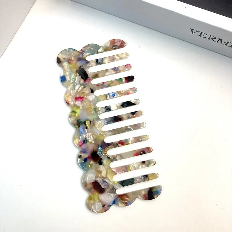 Geometric acetate hair comb with wave design in multiple colour options for women's hairdressing