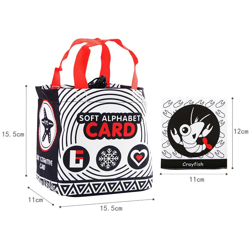 New baby early education cloth book set with animal and alphanumeric cognitive cards in a buggy bag