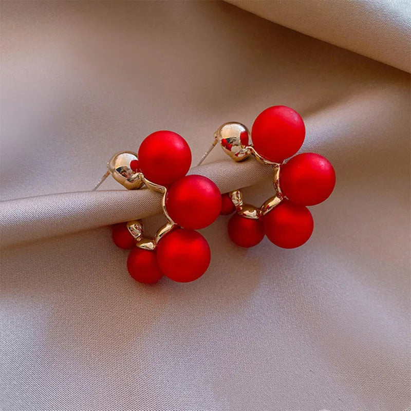 Red bell-shaped drop earrings for women with alloy construction, also available in white