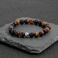 Natural tiger-eye stone elastic bracelet with minimalist geometric design on wrist