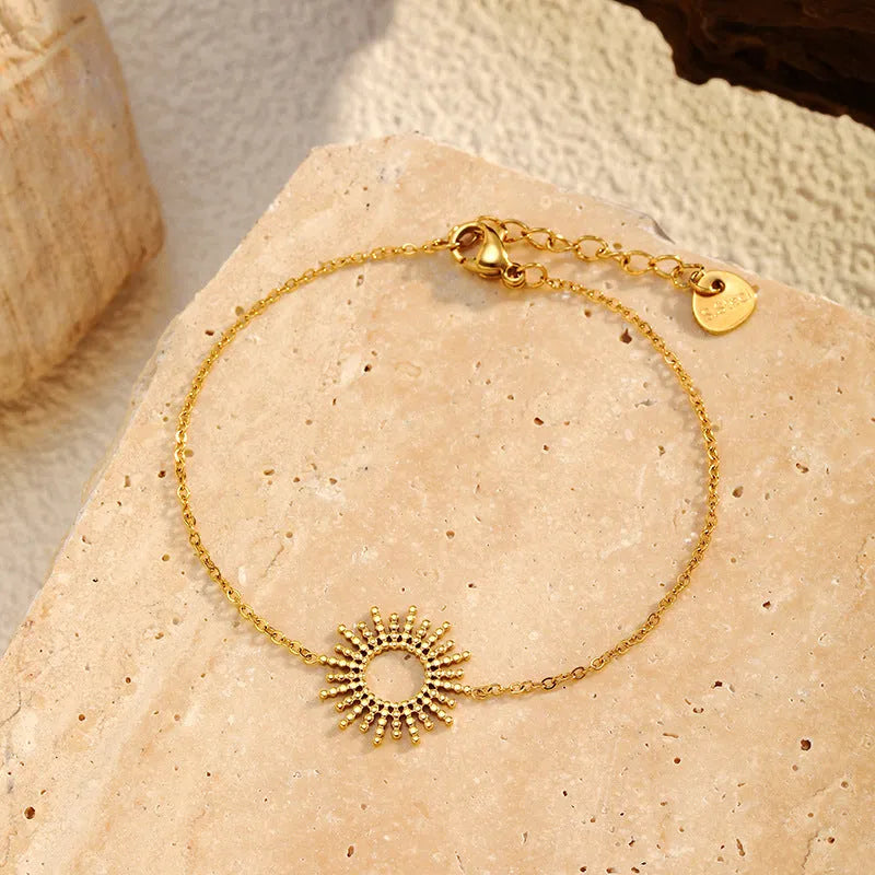 Sunflower Series 14K gold geometric chain necklace and bracelet set for women