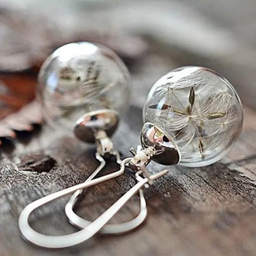 Transparent glass dandelion seed earrings on French hooks in 10mm and 16mm sizes