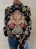 Black line 3D pattern printed turtleneck sweater with loose fit and regular sleeves