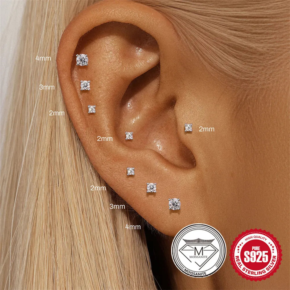 S925 sterling silver geometric earrings with petal designs and debris stud style in platinum colour