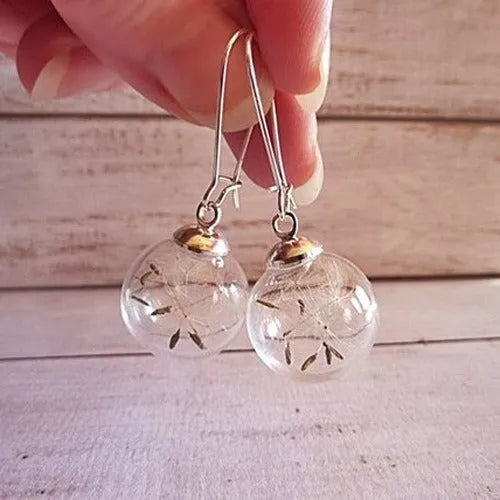 Transparent glass dandelion seed earrings on French hooks in 10mm and 16mm sizes