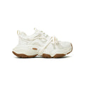 Women's milky white platform running sneakers with round toe and lace-up front