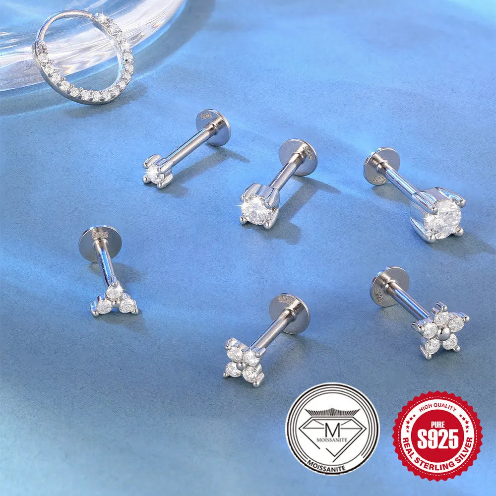 S925 sterling silver geometric earrings with petal designs and debris stud style in platinum colour
