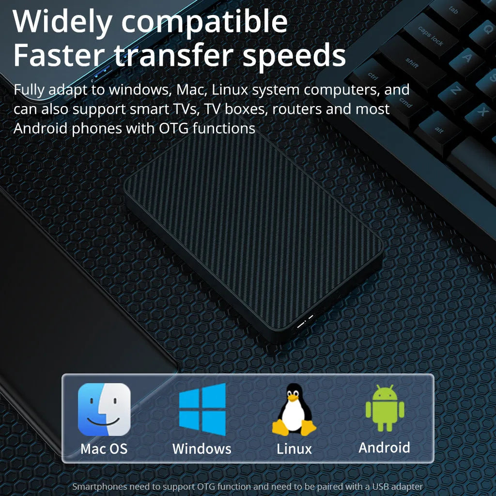 16TB black portable hard disk with ABS plastic shell and YD0034 interface on a surface