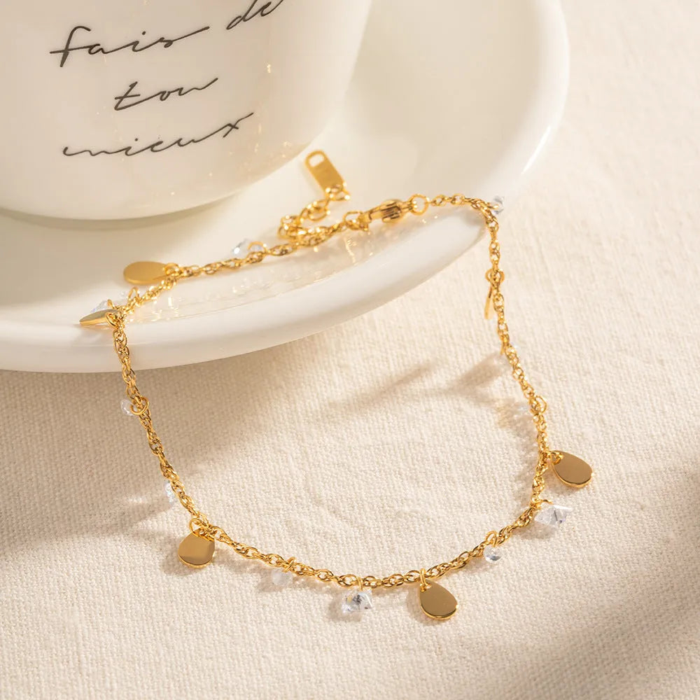 Women's stainless steel anklet with a water drop charm and geometric tassel in colour JDAW2303012.
