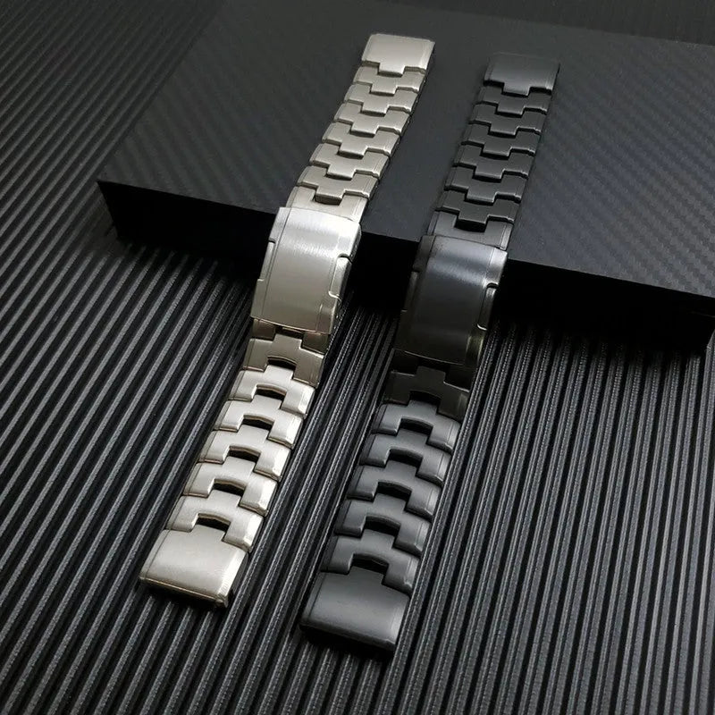 Garmin Jiaming Fenix series replacement watch strap in black, silver, or titanium colour with 22mm or 26mm width options